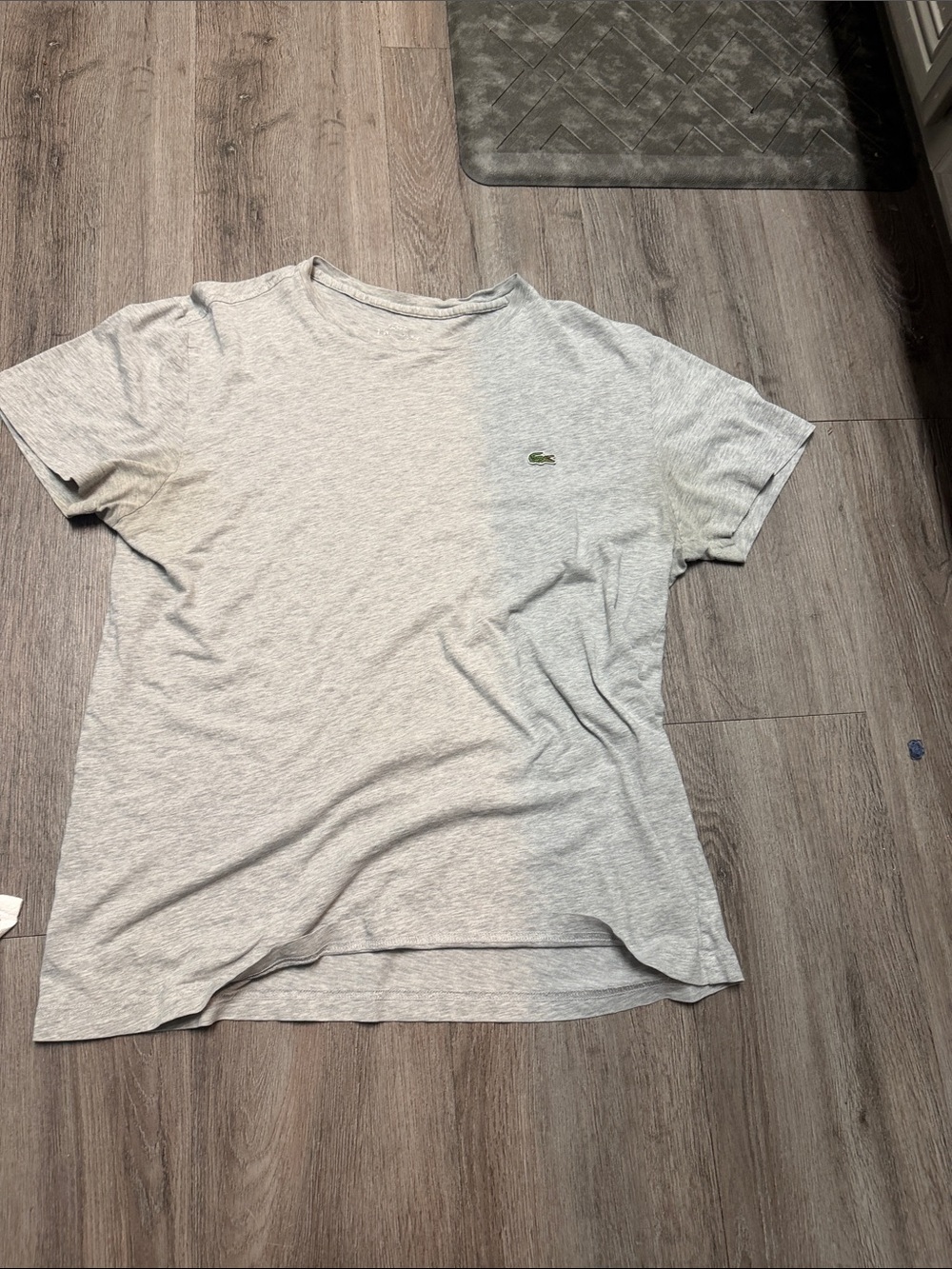 Lacoste Light Gray Crew Neck Short Sleeve Tee with Green Crocodile Logo